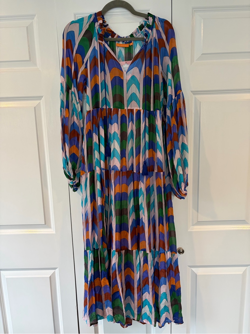 NWT Oliphant Multicolor Chevron Tiered Maxi Dress - Blue Green Orange
